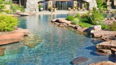 piscine aménagée lac extérieur jardin