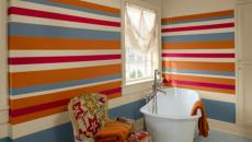 Déco murs en rayures aux couleurs vives et sympas salle de bain design rayures