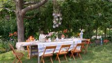 table repas entre amis en plein air