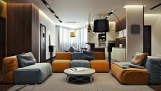 grande pièce de vie décor moderne coloré