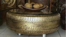 table basse DIY pneu usé repeint