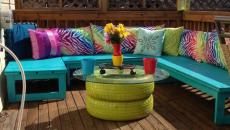 Salon de jardin avec table basse en pneus
